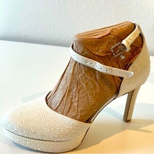 Elegant White Beaded Platform Heels